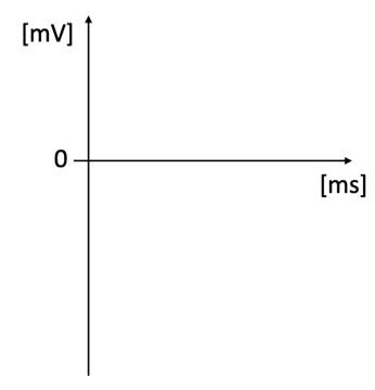 Leeres Diagramm: Zeitachse [ms] horizontal, Spannungsachse [mV] vertikal, Nullpunkt an Achsenkreuz.